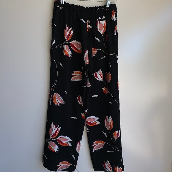 CATHERINE MALANDRINO Black Floral Wide Leg Pants‎ M - Picture 4 of 6